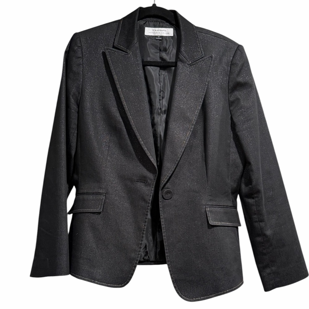 Tahari Elegant Black Suit for Women. Playful metallic look. - Picture 5 of 12